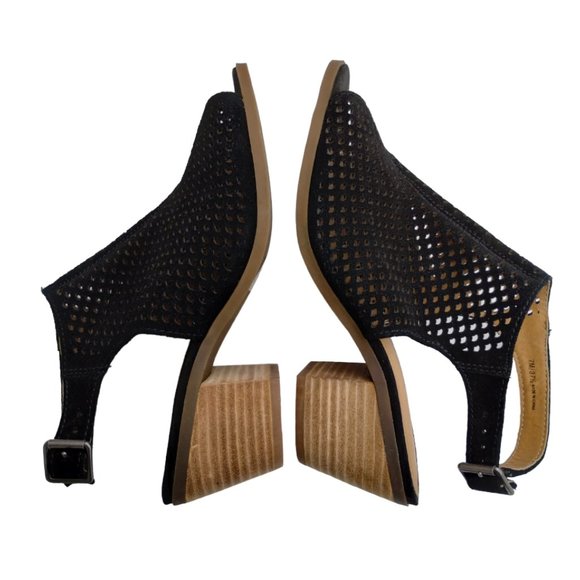 Lucky Brand Bertel Sandal Sling Back Perforated Leather Suede Block Heel Size 7 - Picture 5 of 13